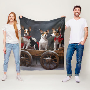 Rat Terrier Sneeuw slee Santa Claus Kerstmis decor Fleece Deken