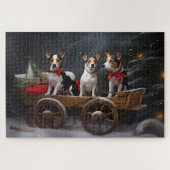 Rat Terrier Sneeuw Sleebalg Kerst Decoratie Legpuzzel (Horizontaal)