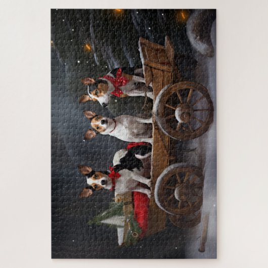 Rat Terrier Sneeuw Sleebalg Kerst Decoratie Legpuzzel (Verticaal)