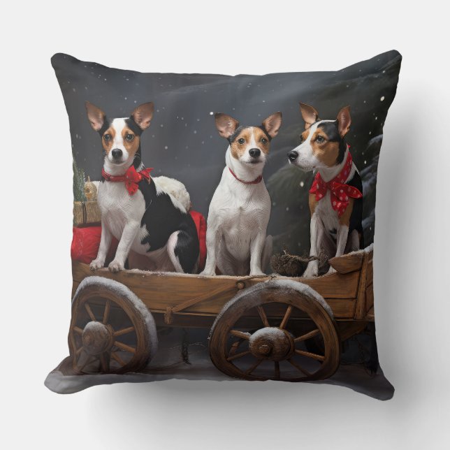 Rat Terrier Sneeuw Sleebestek Kerstmis Decoratie Kussen (Voorkant)