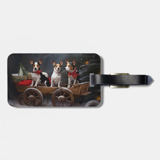 Rat Terrier Snowy Sleigh Kerst Decor Bagagelabel (Achterkant horizontaal)