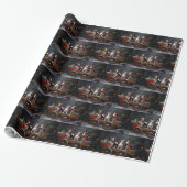 Rat Terrier Snowy Sleigh Kerst Decor Cadeaupapier (Uitgerold)