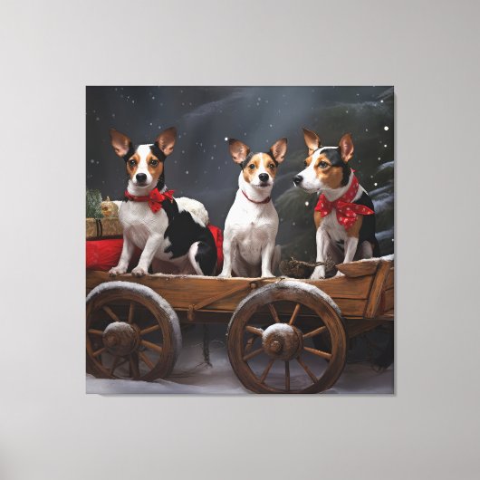 Rat Terrier Snowy Sleigh Kerst Decor Canvas Afdruk (Voorkant)
