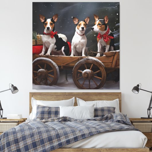Rat Terrier Snowy Sleigh Kerst Decor Canvas Afdruk (Insitu (Slaapkamer))