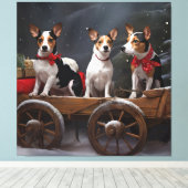 Rat Terrier Snowy Sleigh Kerst Decor Canvas Afdruk (Insitu (Houten vloer))