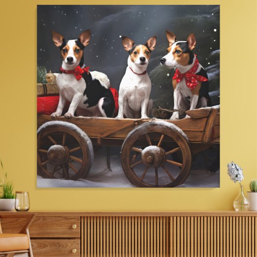 Rat Terrier Snowy Sleigh Kerst Decor Canvas Afdruk (Insitu (Woonkamer))