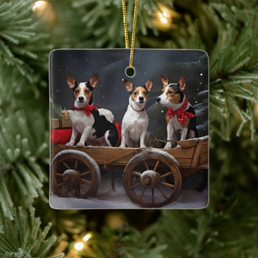 Rat Terrier Snowy Sleigh Kerst Decor Keramisch Ornament (Boom)