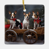 Rat Terrier Snowy Sleigh Kerst Decor Keramisch Ornament (Voorkant)
