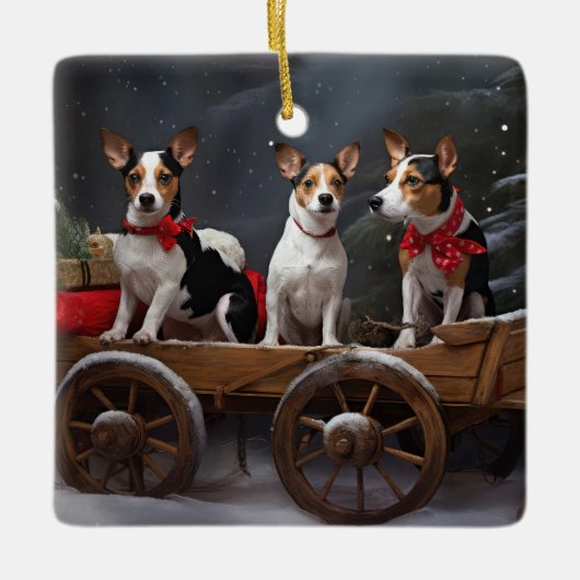 Rat Terrier Snowy Sleigh Kerst Decor Keramisch Ornament (Voorkant)