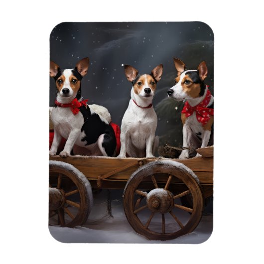 Rat Terrier Snowy Sleigh Kerst Decor Magneet (Verticaal)