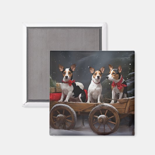 Rat Terrier Snowy Sleigh Kerst Decor Magneet (Voorkant / Achterkant)
