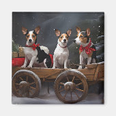 Rat Terrier Snowy Sleigh Kerst Decor Magneet (Voorkant)