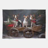 Rat Terrier Snowy Sleigh Kerst Decor Theedoek (Horizontaal)