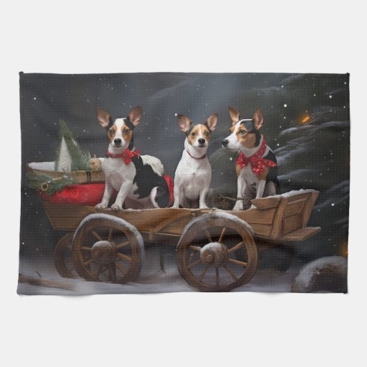 Rat Terrier Snowy Sleigh Kerst Decor Theedoek (Horizontaal)