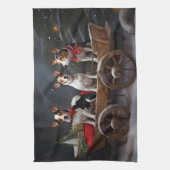 Rat Terrier Snowy Sleigh Kerst Decor Theedoek (Verticaal)