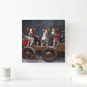 Rat Terrier Snowy Sleigh Kerst Decor Vierkante Klok (Huis)