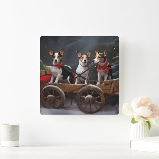 Rat Terrier Snowy Sleigh Kerst Decor Vierkante Klok (Huis)