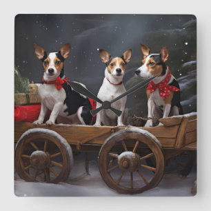 Rat Terrier Snowy Sleigh Kerst Decor Vierkante Klok