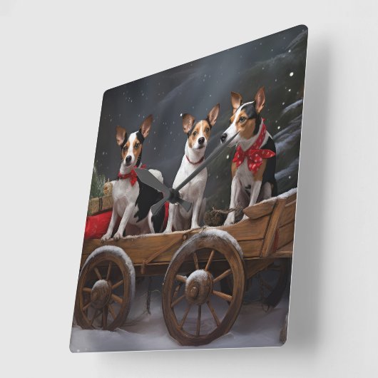 Rat Terrier Snowy Sleigh Kerst Decor Vierkante Klok (Hoek)
