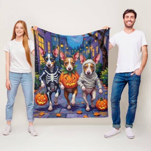 Rat Terrier Trick-or-Treating Halloween Kostuums Fleece Deken (In situ)
