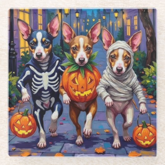 Rat Terrier Trick-or-Treating Halloween kostuums Glazen Onderzetter (Voorkant)