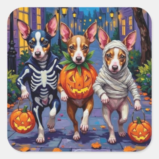 Rat Terrier Trick-or-Treating Halloween kostuums Vierkante Sticker (Voorkant)