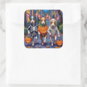 Rat Terrier Trick-or-Treating Halloween kostuums Vierkante Sticker (Tas)