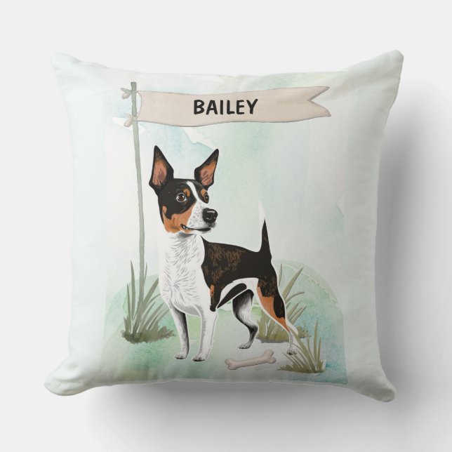 Rat Terrier Watercolor Personalized Dog Kussen (Voorkant)