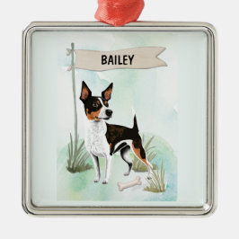 Rat Terrier Watercolor Personalized Dog Metalen Ornament