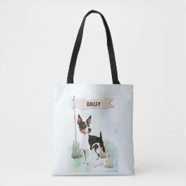 Rat Terrier Watercolor Personalized Dog Tote Bag