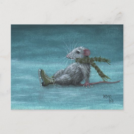 Rat viel terwijl briefkaart met schaatsen op ijs (Voorkant)