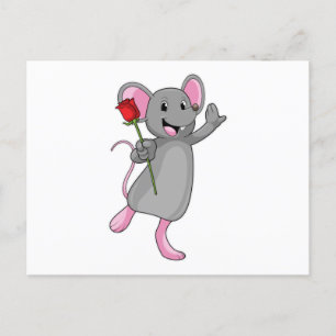 Rat with Rose Flower Briefkaart