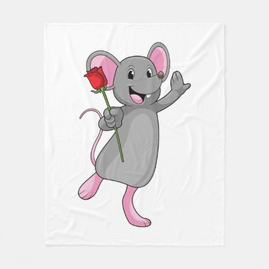 Rat with Rose Flower Fleece Deken (Voorkant)