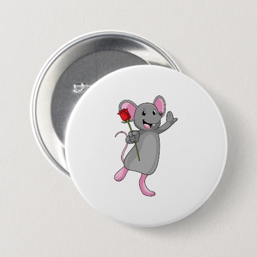 Rat with Rose Flower Ronde Button 7,6 Cm (Voorkant /achterkant)
