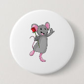 Rat with Rose Flower Ronde Button 7,6 Cm (Voorkant)