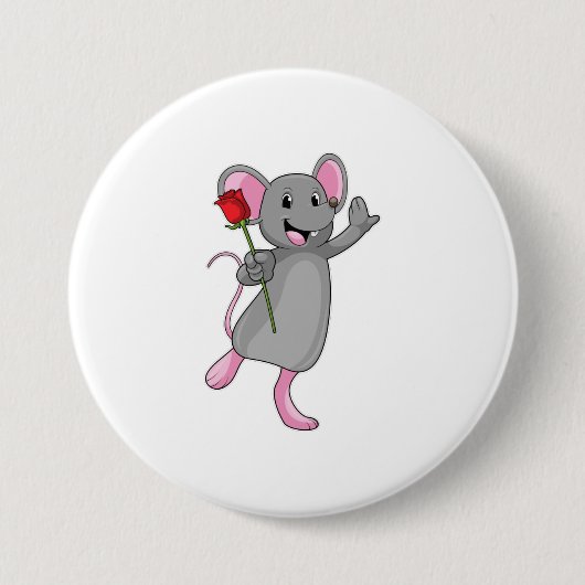Rat with Rose Flower Ronde Button 7,6 Cm (Voorkant)