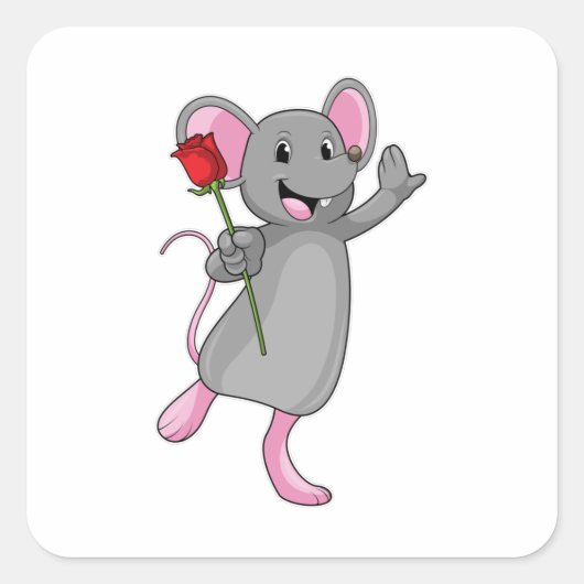Rat with Rose Flower Vierkante Sticker (Voorkant)