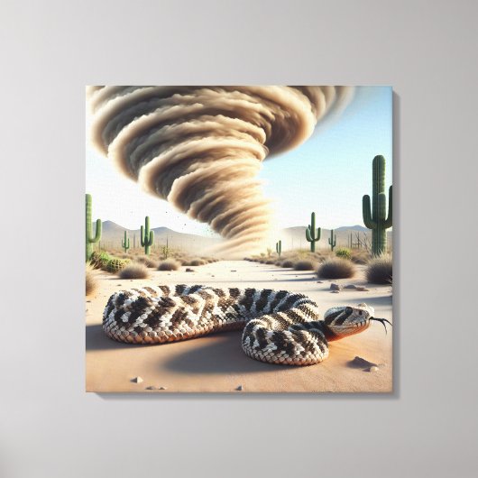 Ratelslang in een woestijn met stofduivel canvas afdruk (Voorkant)