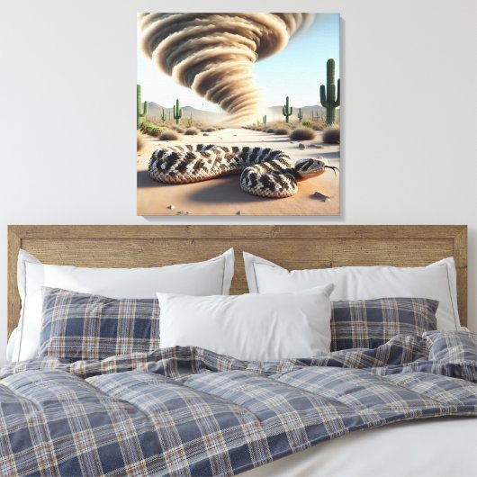 Ratelslang in een woestijn met stofduivel canvas afdruk (Insitu (Slaapkamer))