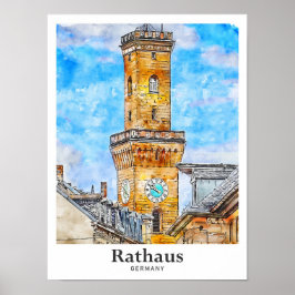 Rathaus Duitsland Reizen Waterverf Hand getekend Poster