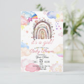 Ratinbow baby shower uitnodiging voor baby meisje (Staand voorkant)