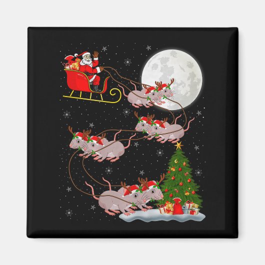 Rats Santa Sleigh Flying Funny Magical Christmas P Magneet (Voorkant)