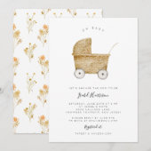 Rattan Stroller Minimalist Baby shower Uitnodiging (Voorkant / Achterkant)