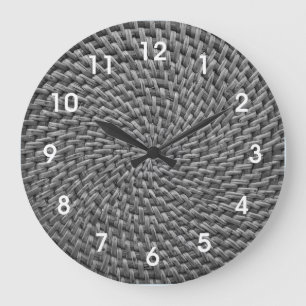 Rattan Wicker Boho Monogram    BasketweveLarge Cl Grote Klok