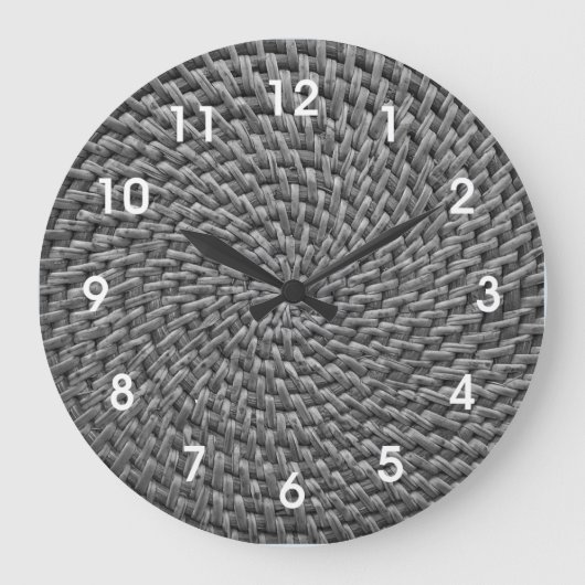 Rattan Wicker Boho Monogram    BasketweveLarge Cl Grote Klok (Voorkant)