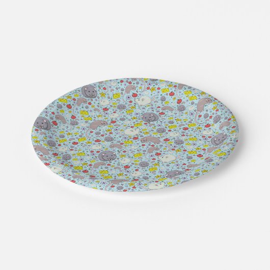 Ratten en muizen in blauw papieren bordje (Gekanteld)