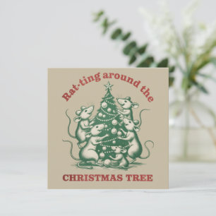 Ratten rond de kerstboom Grappige Kerstmis Rat Feestdagenkaart