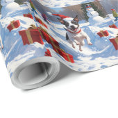 Rattenterriër loopt in de sneeuw met kerst Pet Cadeaupapier (Rol Hoek)