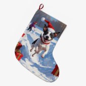 Rattenterriër loopt in de sneeuw met kerst Pet Grote Kerstsok (Voorkant (Hangend))