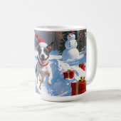 Rattenterriër loopt in de sneeuw met kerst Pet Koffiemok (Voorkant rechts)
